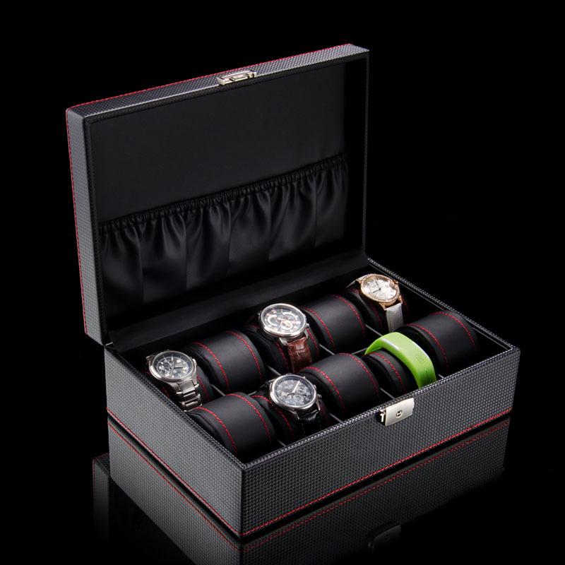 Carbon Fiber Leather Watch and Jewelry Storage Box