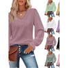 Loose Long-Sleeve Lace-Sleeve Top Solid Temperament Loose V-neck Long Sleeve Top