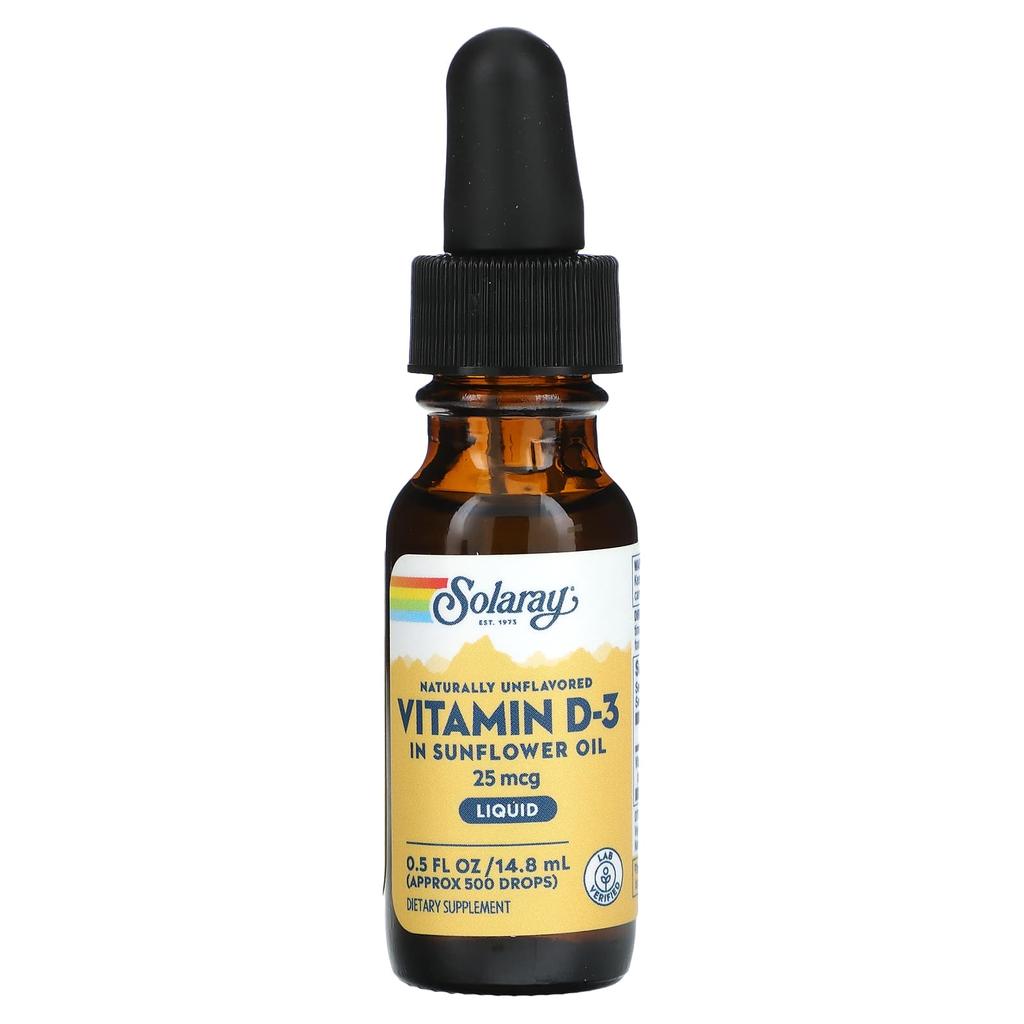 Vitamin D-3 in Sunflower Oil, Natural Unflavored, 25Mcg, 14.8Ml(0.5Fl Oz)