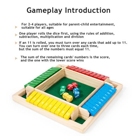 Shut The Box Board Game Educational Dice Strategy Game 2-4 Players Kids Adults Family Night Party Interactive Wooden Close The Box Toy
