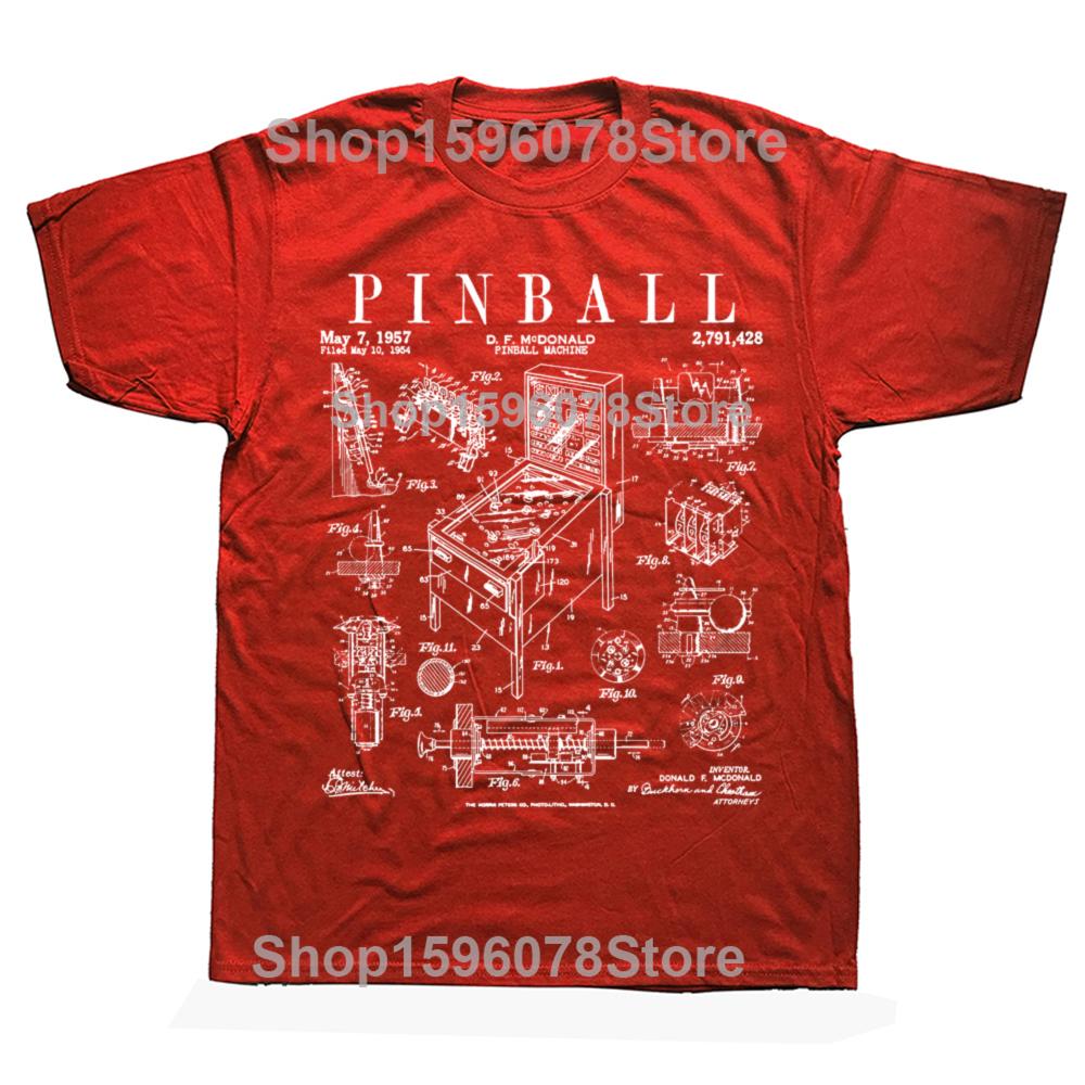 Funny Pinball Gaming Machine Vintage Gamer Patent Graphic T-shirts Men Fashion Casual Tshirt 100% Cotton Loose Oversized T Shirt