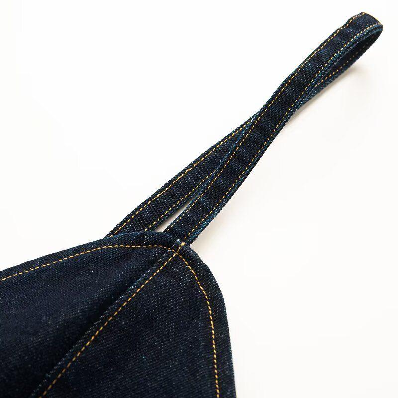 Jnleaog Spring New Arrival Women's Clothing Fashion French Fashion, Wavy Style Wide Hem V Neck Camisole Denim Tops