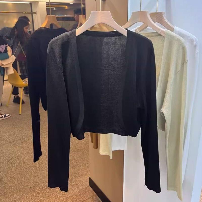 Black thin ice silk knitted cardigan for women with suspender skirt, summer outer sunscreen blouse, air-conditioning shirt, shawl jacket