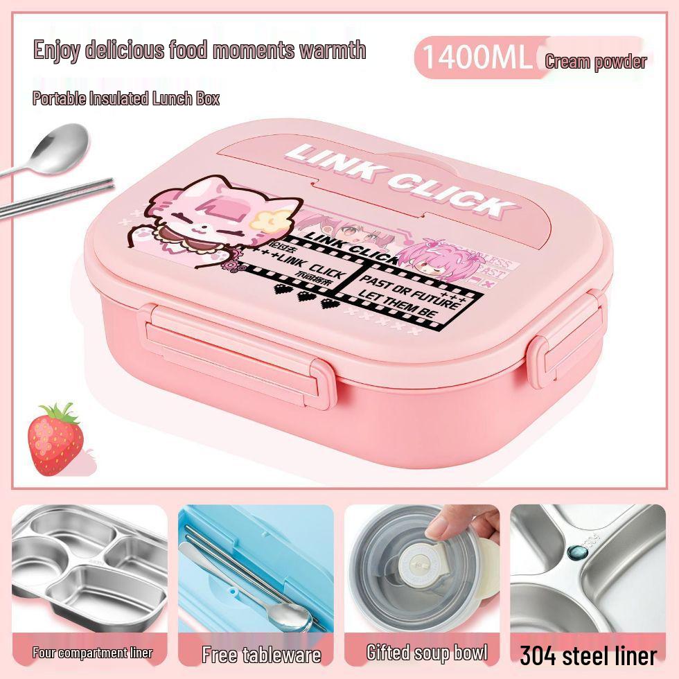 Time Agents Cute Cartoon Insulated Lunch Box for All Ages - 304 Stainless Steel Bento Box Stainless Steel 304 with Soup Bowl + Utensils