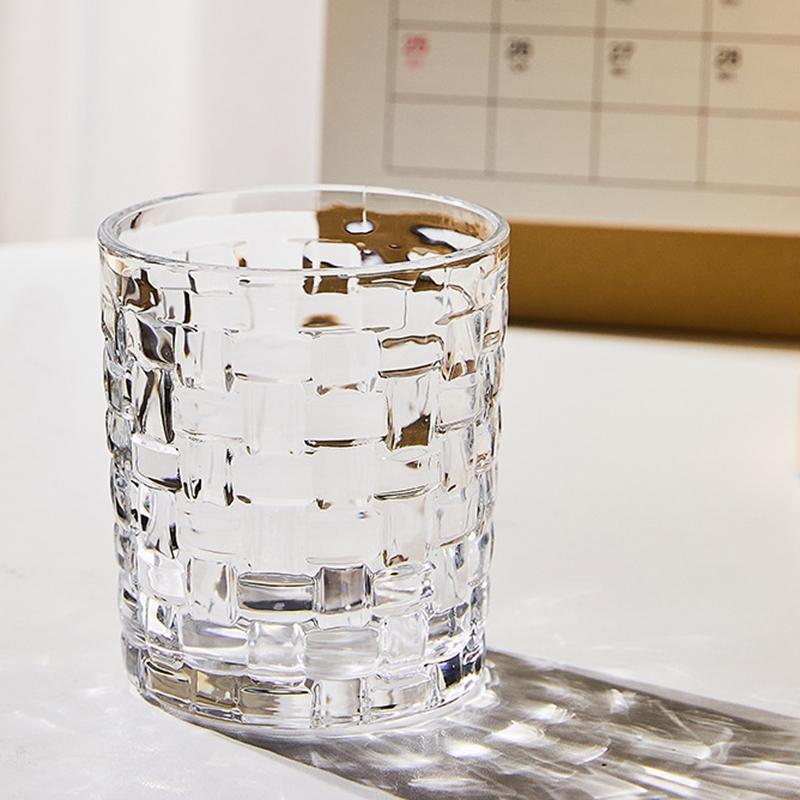 330ml Cocktail Goblet Drinking Drinkware Juice Tea Milk Cups Texture Plaid Transparent Simple Whiskey Glass Crystal Coffee Mug