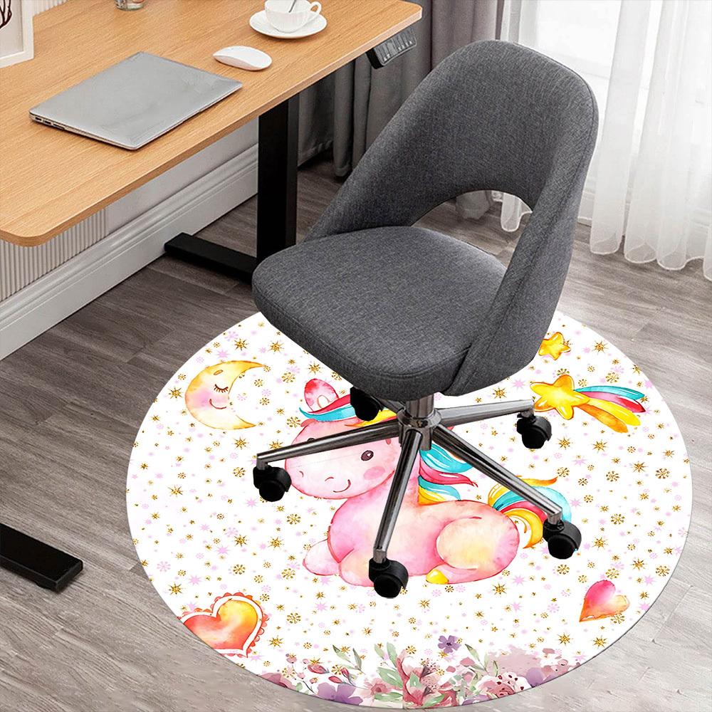 1pc Unicorn Flowers Round Chair Mat Area Rug - Non-Slip, Floor Mat for Office, Bedroom, and Indoor Decor C1125214