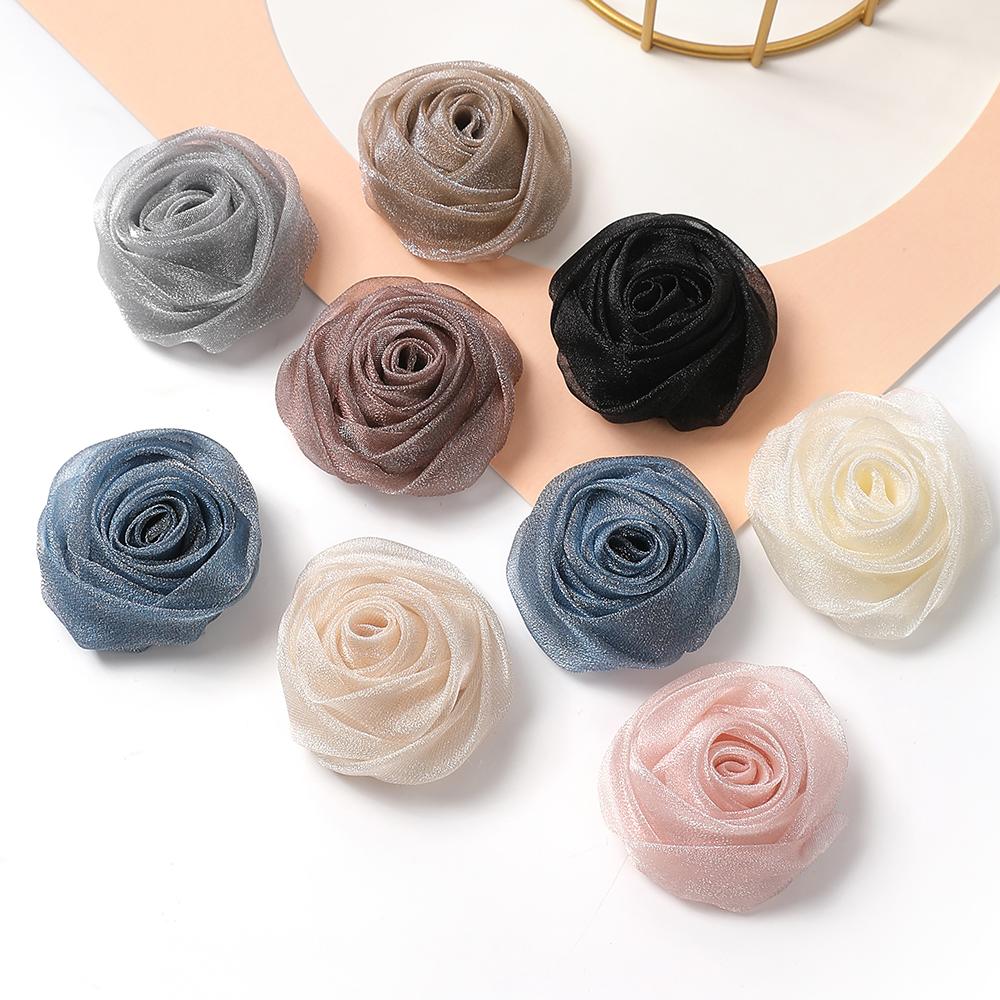 5Pcs Yarn Satin Artificial Rose Flowers Fake Flowers DIY Bridal Hairpin Clothing Crafts Accessories Home Wedding Decorations