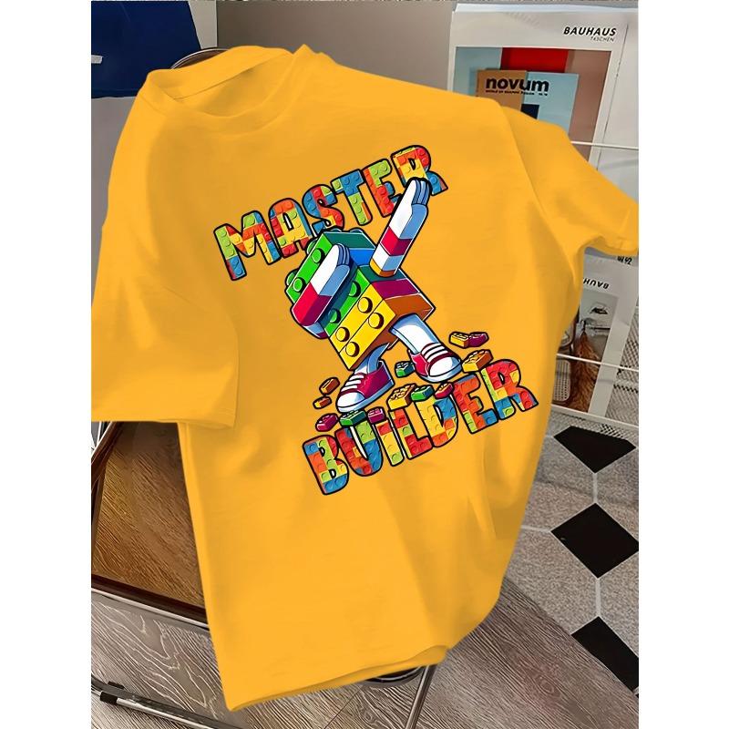European sizes Round-Neck T-Shirt Featuring a Colorful Block Pattern And The Words Perfect for Casual Wear