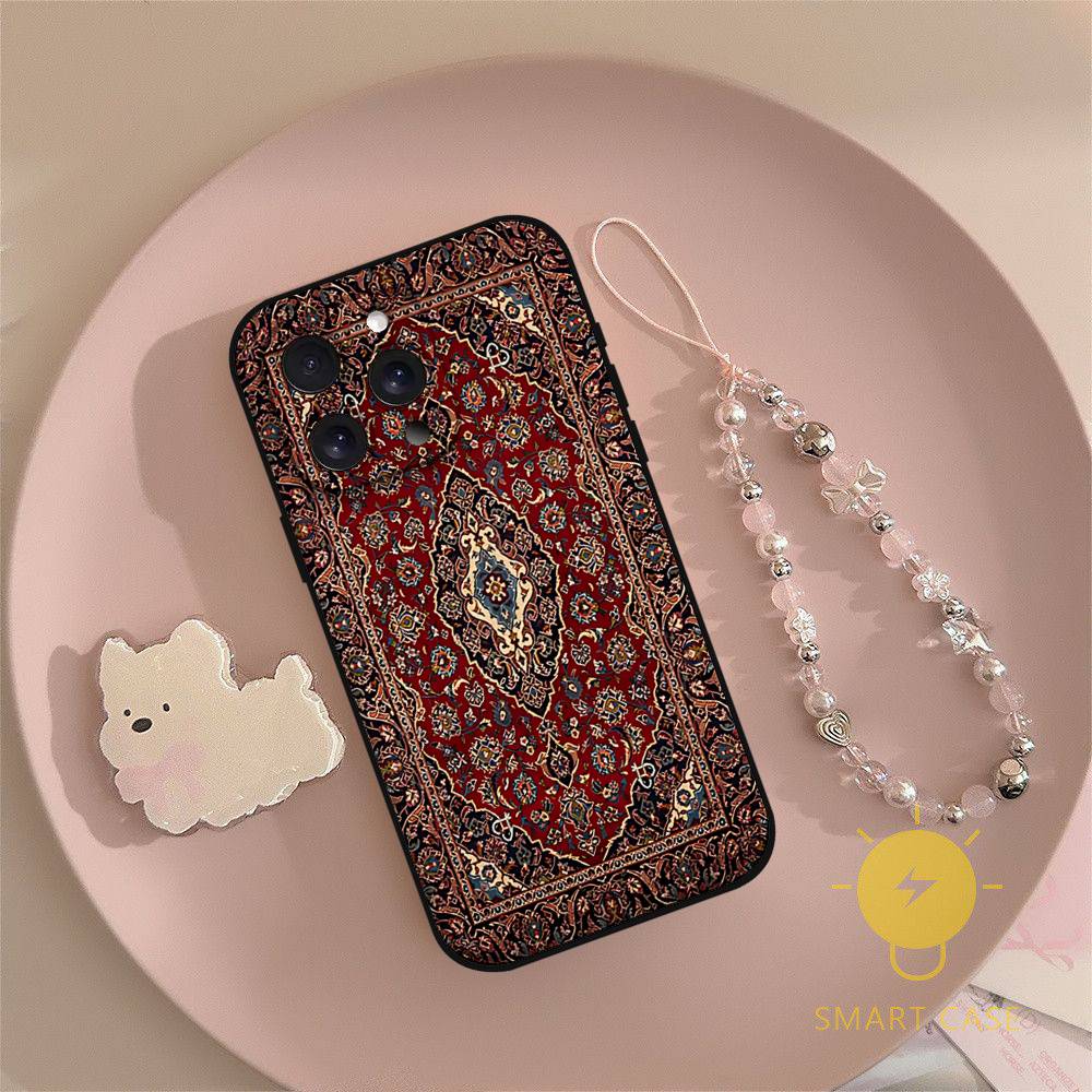 Custodia per Telefono con Motivo Floreale Tappeto Persiano Per iPhone 17 16 15 11 13 14 Pro Max X Xr Xs Max 12mini Cover Nera