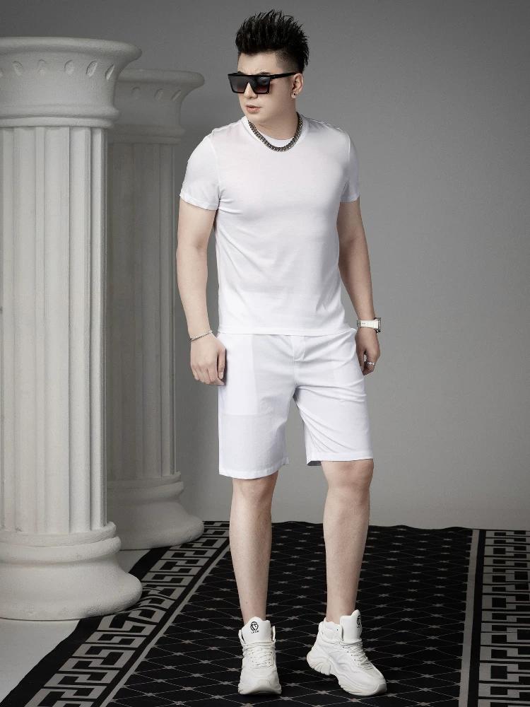 Ozhouzhan round Neck Short sleeve T-shirt Men's Summer Mercerized Cotton Half Sleeve T-shirt 2025 New Solid Casual Top
