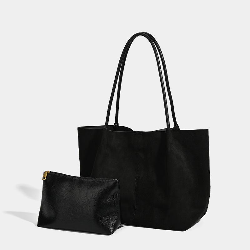 New Women s Retro Suede Frosted Bag Casual Large Luxury Design Commuter High-end Armpit Bag Soft Handle Zipper Closed Tote Bag чёрный