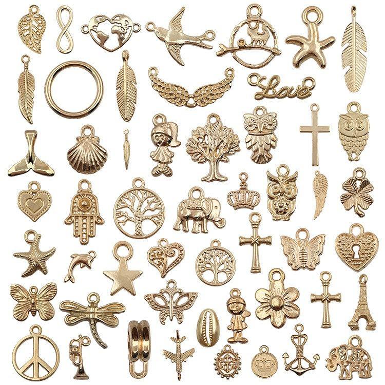 Alloy KC Gold DIY Jewelry Accessories: Earrings, Bracelets, Necklaces, Pendants, Charms - 110 Pcs/bag