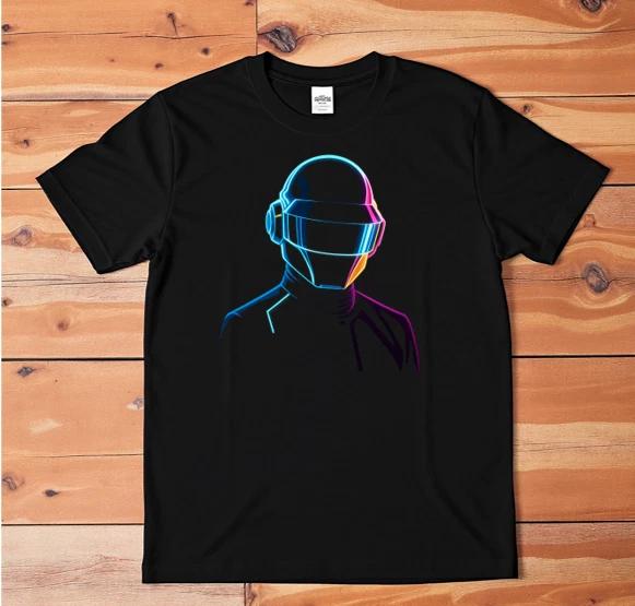 Futuristic Neon Helmet T-Shirt Retro Sci-Fi Robot Graphic Tee Cyberpunk Unisex L