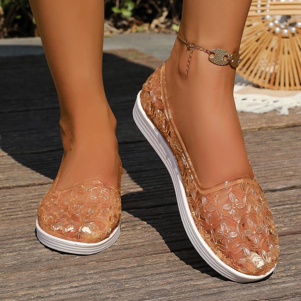 2025 Summer Women's Sandals Flat Women's Single Shoes Transparent Women's Beach Sandals Slip-on Hole Shoes