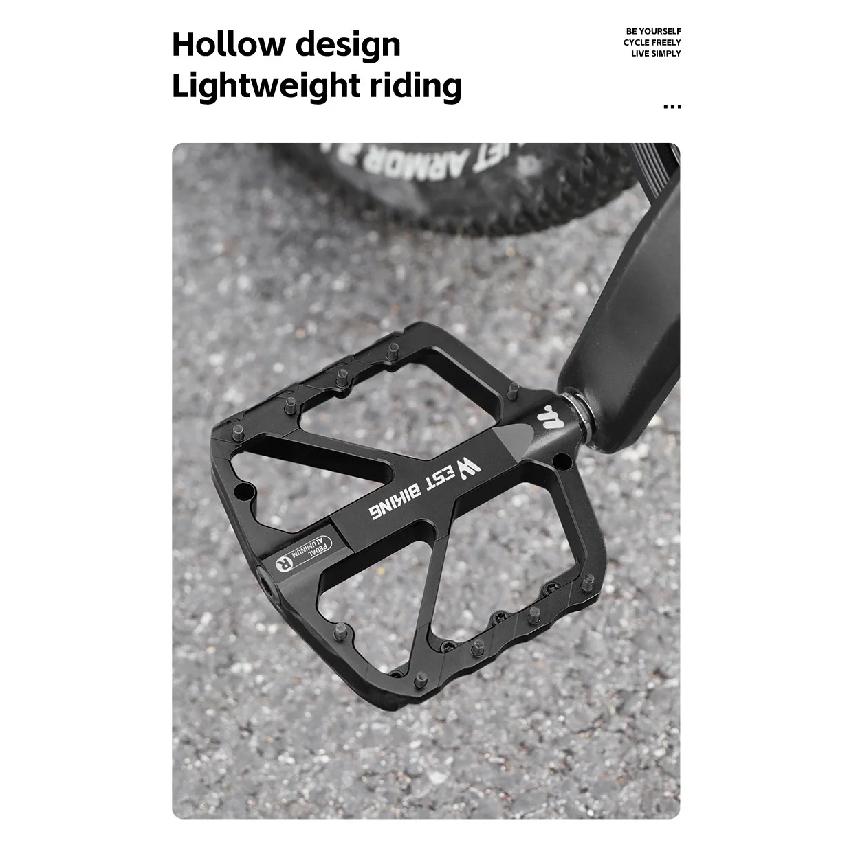 WEST BIKING Mountain Bike Reflective DU Bearing Pedals Lightweight Aluminum Alloy Non-Slip Road Bike Flat Pedals For MTB BMX