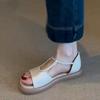 Casual fashion sandals 2025 summer new round head soft sole one-word buckle woven belt single shoes sandals women
