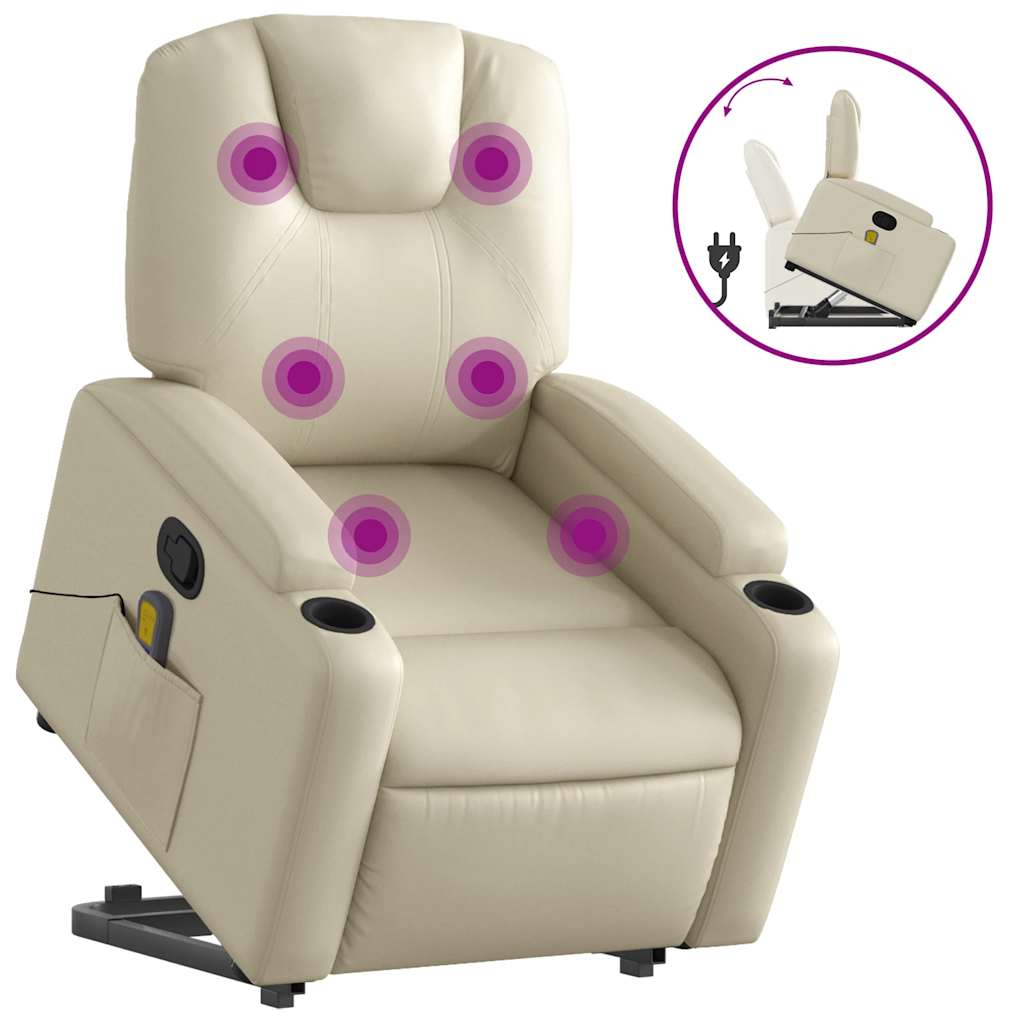 Vidaxl Lift-Up Massage Chair, Reclining, Cream, Eco-Leather