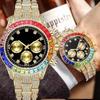 2023 Men's Quartz Watch with Triple-Dial, Colorful Diamonds, Full Diamond Setting, and Steel Band