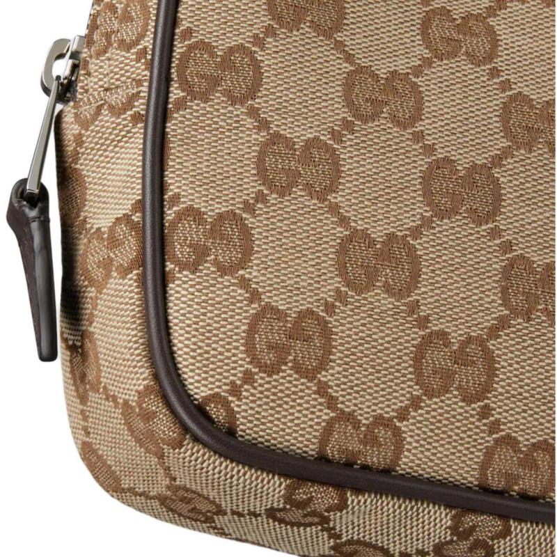 Gucci Classic Double G Pattern Design Zipper Closure GG Canvas Shoulder Bag Mini Men's Beige and Dark Brown