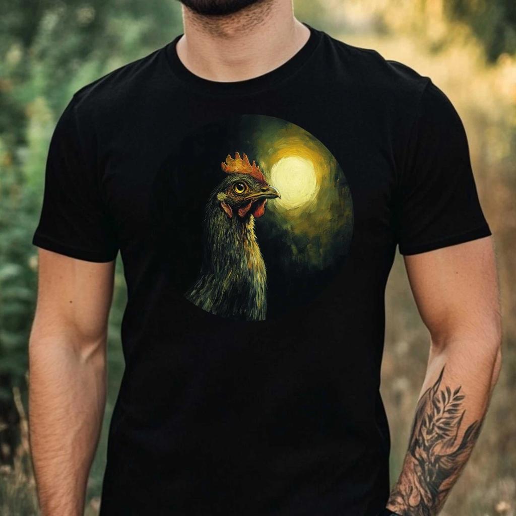 T-Shirt Herren Huhn im Mondlicht Motiv Baumwolle Größe XS bis 5XL