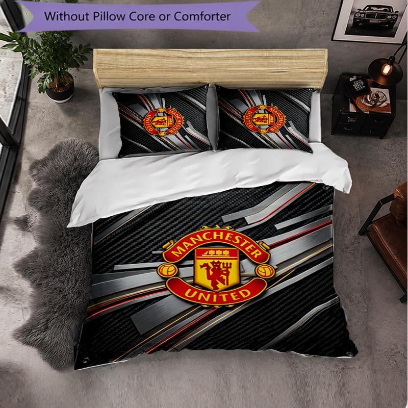 Vzor Manchester United 3dílná sada povlečení Měkký povlak na přikrývku z mikrovlákna s povlaky na polštáře do ložnice