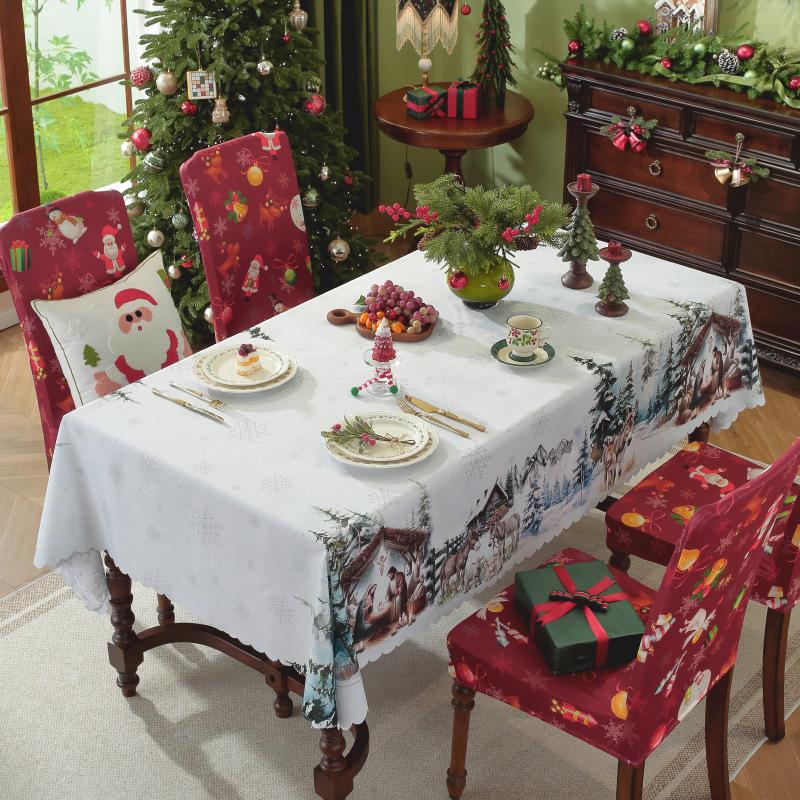 Weihnachtstischdecke Digitaldruck Wasserdicht Feiertags-Esstischdecke für Runde Schreibtischdeko
