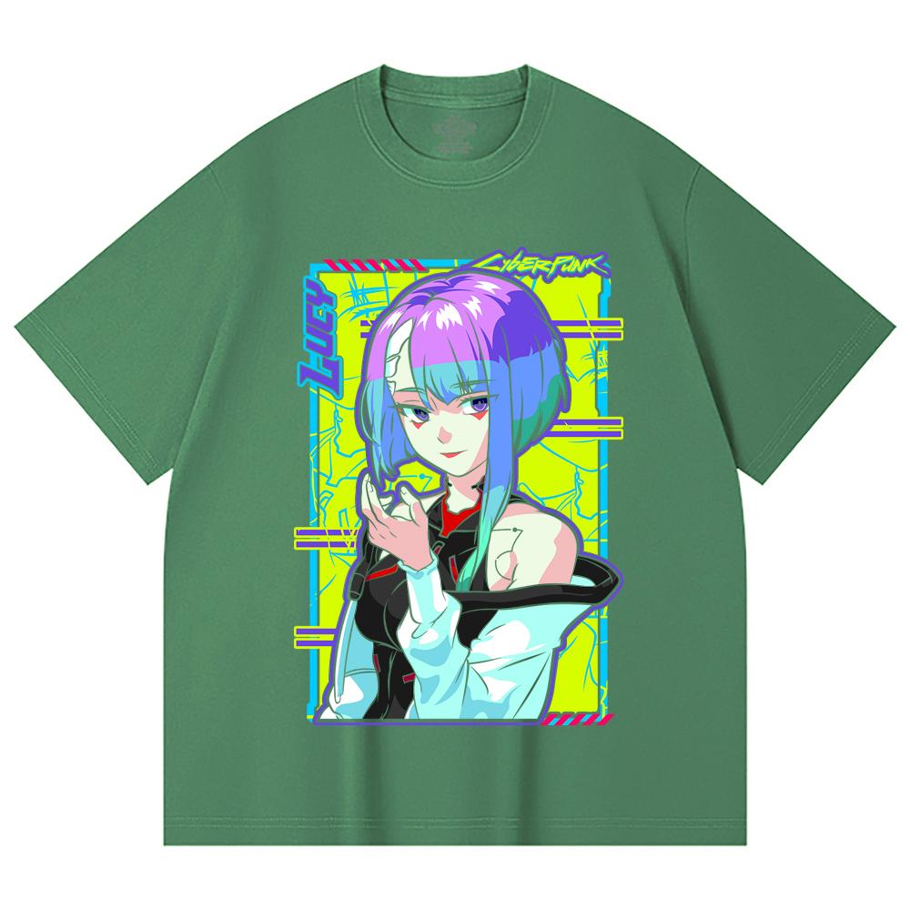 230 g/m² 100% Baumwolle Cyberpunk Edgerunners V8 Lucy Druck Unisex Schweres Baumwoll-T-Shirt
