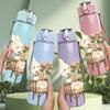 1PC Rabbit Desk Flower Decor Print 750ml Color Plastic Sports Water Bottle Leakproof Flip Straw Lid Suitable for Sports Office Home Use