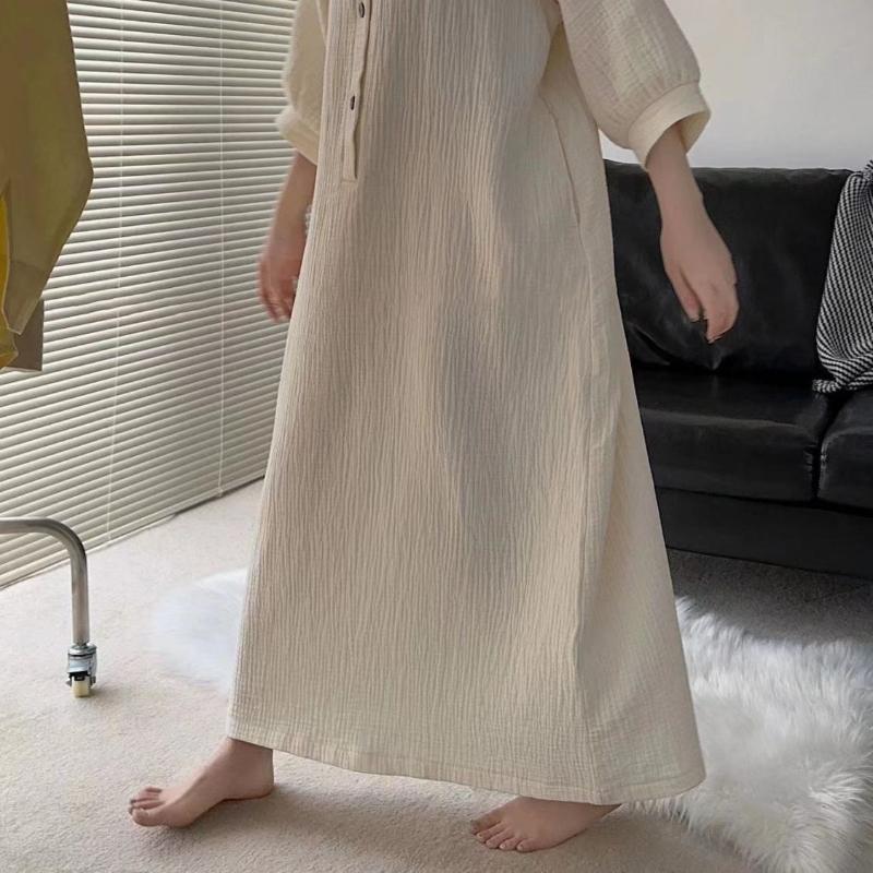 French High-End Cotton Long Sleeve Pajamas Women's Spring Autumn Plus Size Nightgown Loungewear Dress