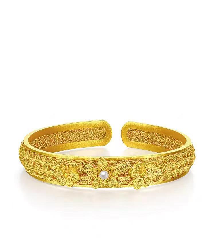 Осенний браслет «Лотос Удачи» 2025: Китайский ретро ажурный открытый браслет золотой