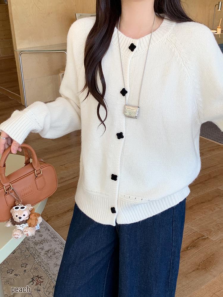 Damen Plus Size Süßer Gestrickter Pullover im Koreanischen Stil mit Quadratischer Schnalle
