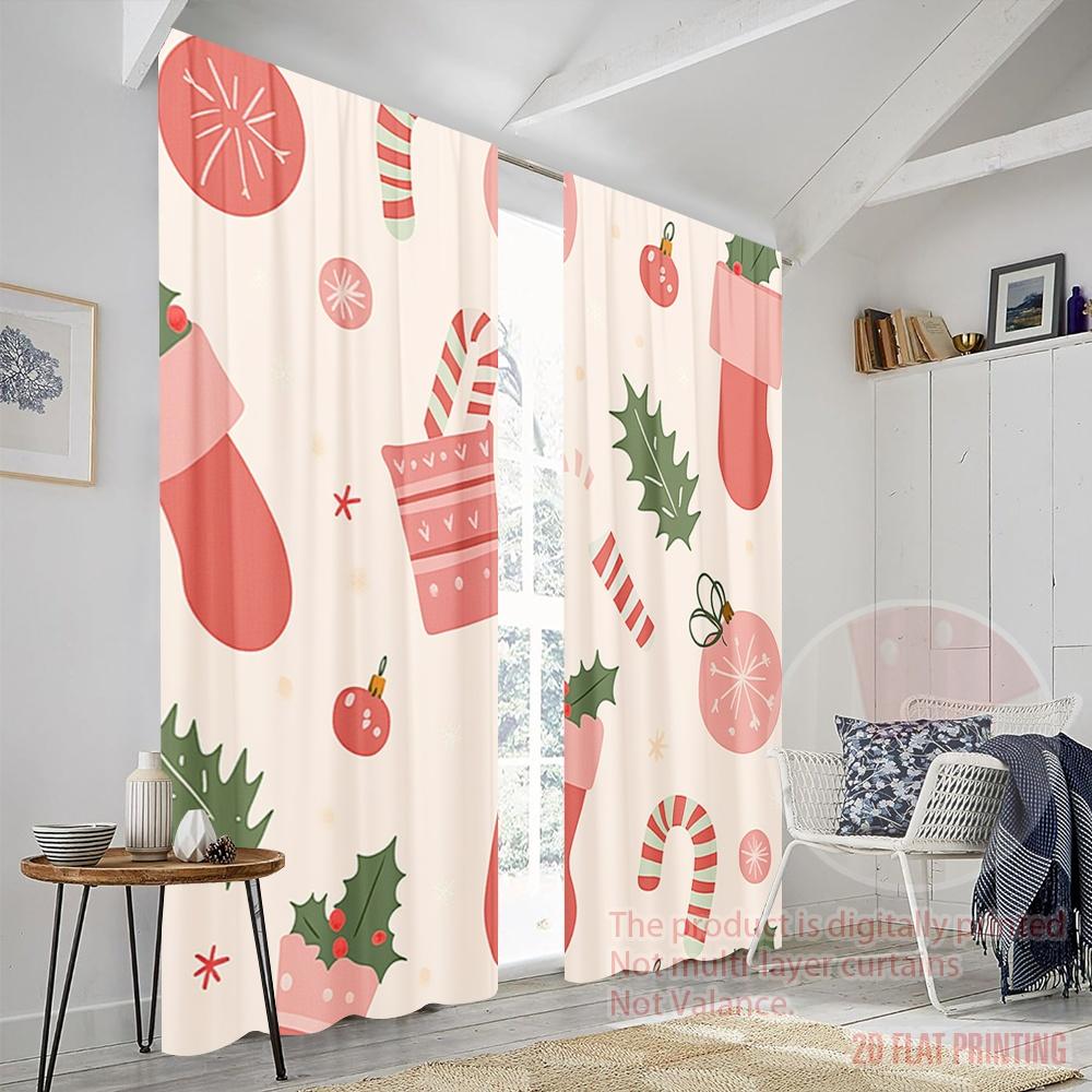2 Stück, 2D-Flachdruck Zeitgenössische Vorhänge Weihnachtsornamente Geschenk Glocke Süßigkeit (3) Vielseitiges, strapazierfähiges Polyester (ohne Stange)