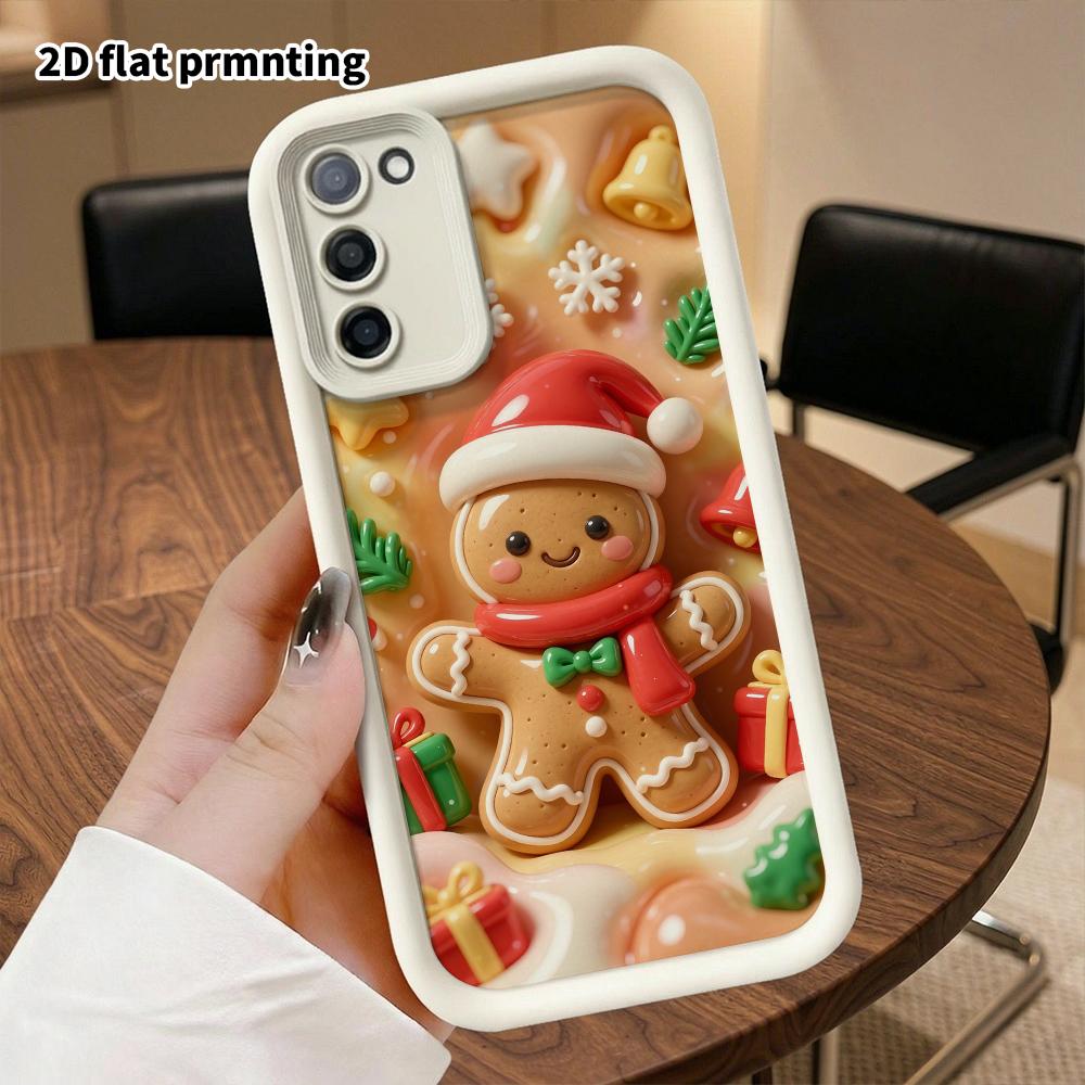 Phone case: 2D flat design suitable for Samsung Galaxy A34 A35 M05 M06 S20 S22 S21 FE Plus 5G protective case, gingerbread man, perfect Christmas and 