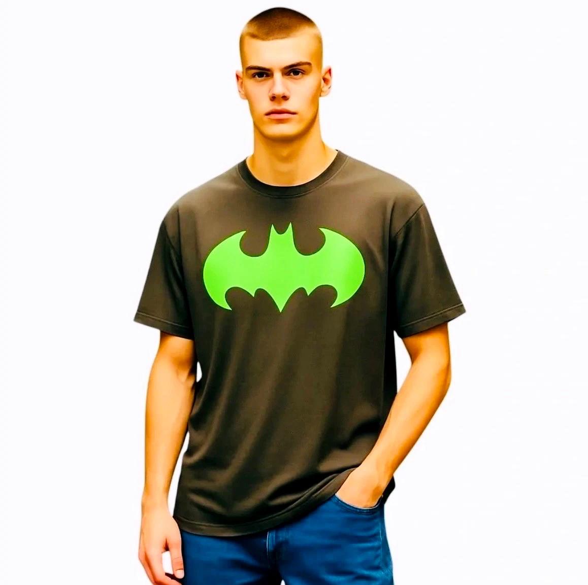 Men’s Batman Logo T-Shirt 2XL Black Neon Green DC Comics Graphic Tee S