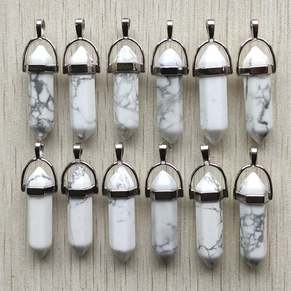 Natural stone quartz aventurine lapis crystal hexagonal pillar Pendants for Jewelry accessories 12pcs