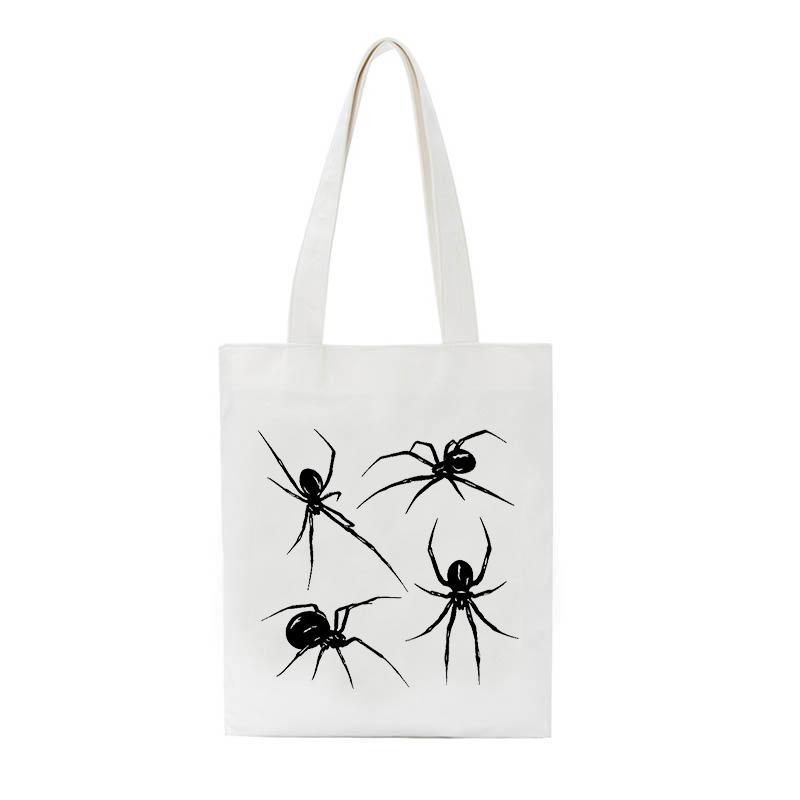 Japanese Evil Spider Print Canvas Bag Casual New Punk Y2k Dark Female Shoulder Bag Large-capacity Hip-hop Vintage Shopper Bag