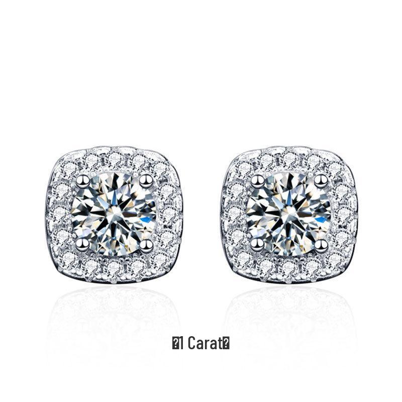 S925 Sterlingsilber Moissanit Quadratische Steckerohrringe für Damen – Einfaches Geometrisches Design