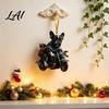 Acrylic Flat Pendant Puppy Riding Motorcycle Car Pendant 2D Rearview Winter Holiday Decor Mirror Hanging Charm Christmas Decoration Auto