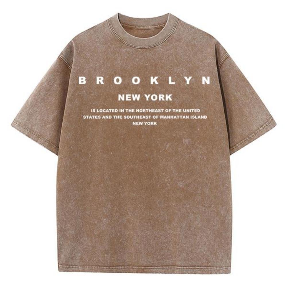 Brooklyn New York Slogan Printedsummer Vintage Washed Originality Cotton T-Shirt Normcore Round Neck Short Sleeved