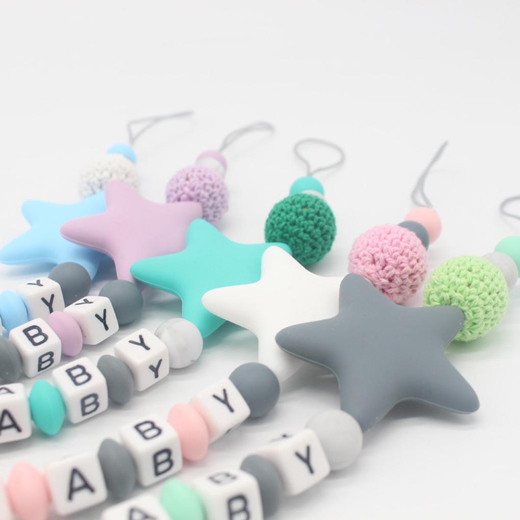 Colorful Silicone Star Leters Bead Chain Clip Holder Baby Feeding