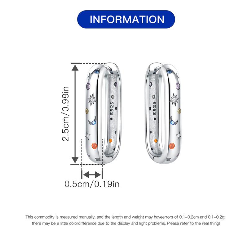 Real 925 Silver Hoop Earrings Colorful Zircon Bright Starry Sky Earrings Women Engagement Wedding Party Silver Jewelry