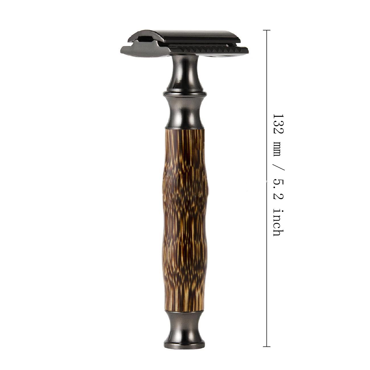 

1 шт. Классическая безопасная бритва с бамбуковой ручкой, ручная, с двойным лезвием, для бритья, безопасная бритва для бритья, парикмахерские бритвы, Т-образная бритва для мужчин