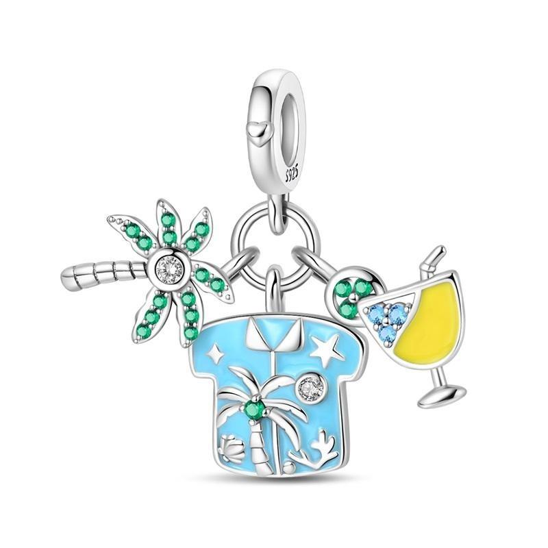 Colorful Copper Summer Beach Charms Coconut Tree Beads Pendants Fit Bracelet Necklace Diy Jewelry Vacation Gift