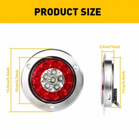 Pair LED Truck Round RV Trailer Tail Light Rear Stop Running Brake Reverse Lamps