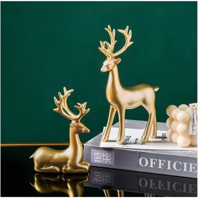 New 2PCS New Resin Christmas Reindeer Figurines Miniature Figurine Sitting Standing Deer Deer Statue Elk Sculpture Bedroom