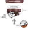 Gothic Cross Wristwatch with Antique Leather Strap: Waterproof Analog Display with Wooden Beads and Leather Bracelet, Stylish Brown Quartz Watch -