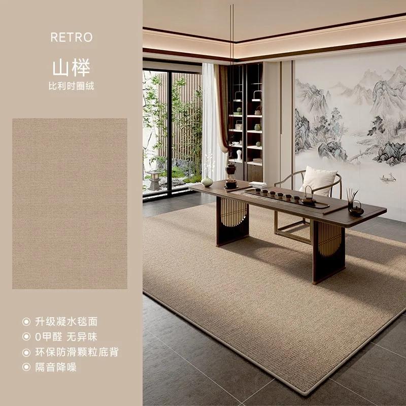 Solid living room carpet cotton linen waterproof dirt resistant easy to clean high end loop velvet printed rug for home decor