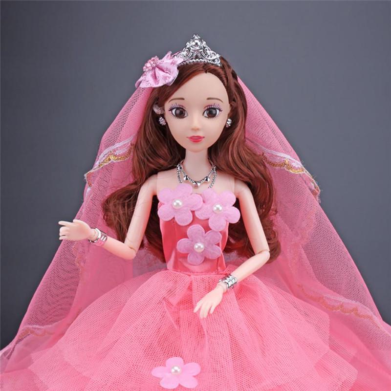 Princess Elegant Drag Tail Wedding Dress +Veil + Bow Hair Clip for 30cm Doll Clothes Kid DIY Toy Girls Gift Accessories