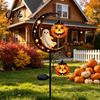 Dekorative Metall-Gartenstäbe Solar Halloween Gartenstecker-Licht, Automatisches Ein-/Ausschalten Halbmond Schwarze Katze mit Hängenden Gruseligen Außen-Terrassen-Akzenten Kürbis
