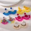 Dopamine Raffia Sun Flower Vacation Wind Earrings Women'S Handwoven Earrings Travel Photography Unique And Beautiful Earrings